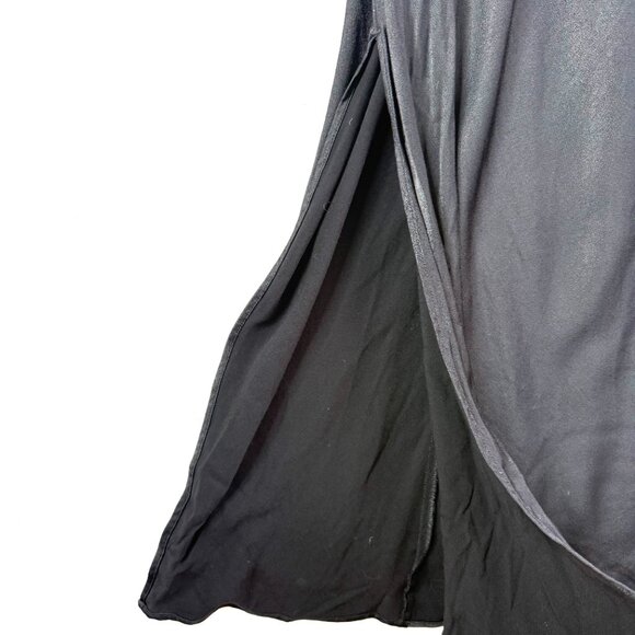 Meshki Claire Satin Drape Back Split Hem High Neck Maxi Dress Womens L Black - Picture 4 of 12